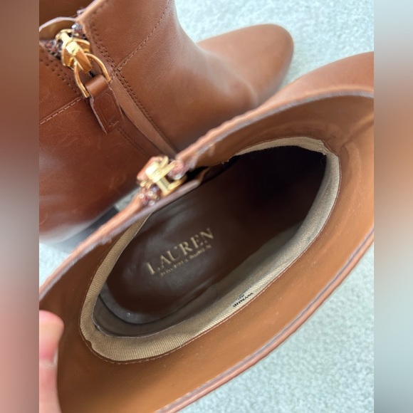 Lauren Ralph Lauren Wynne Polo Tan Leather Burnished Calf Ankle Boots - Picture 10 of 13